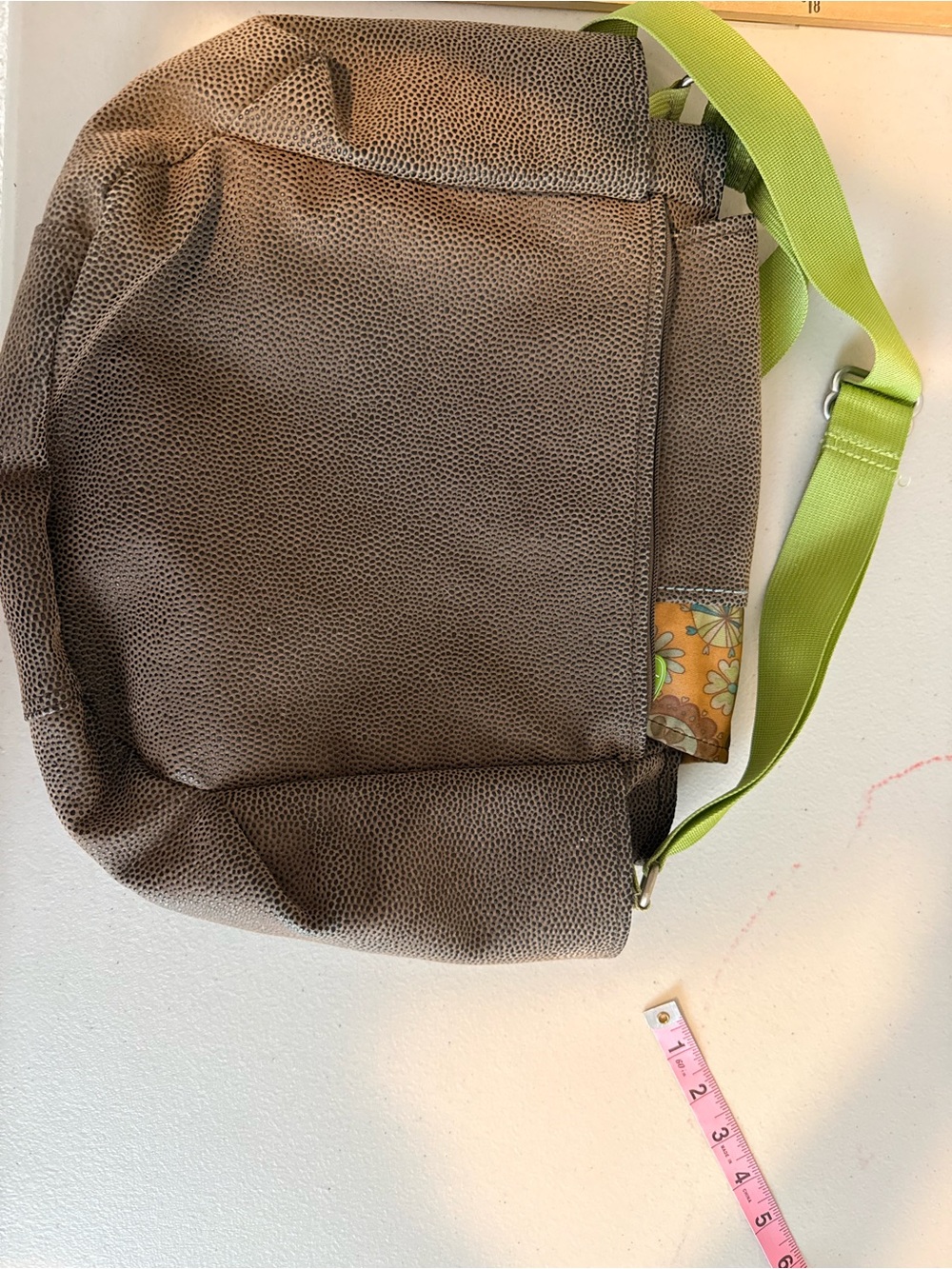 Haiku Brown Crossbody Bag with Lime Green Strap